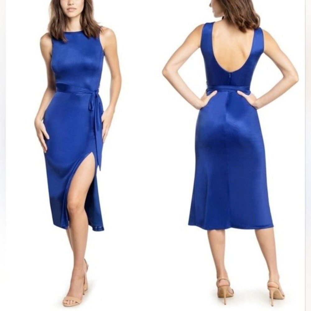 Dress The Population Karlie Sleeveless Dress Electric Blue Midi Cocktail Size S